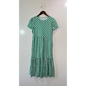 Boden Womens Midi Dress XS 2P Tiered Relaxed Fit Kelly Green Abstract Print Airy